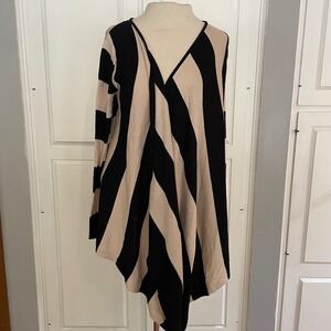 525 America Silk/cotton Black Beige‎ Stripe Cardigan Sweater Size S Asymmetrical